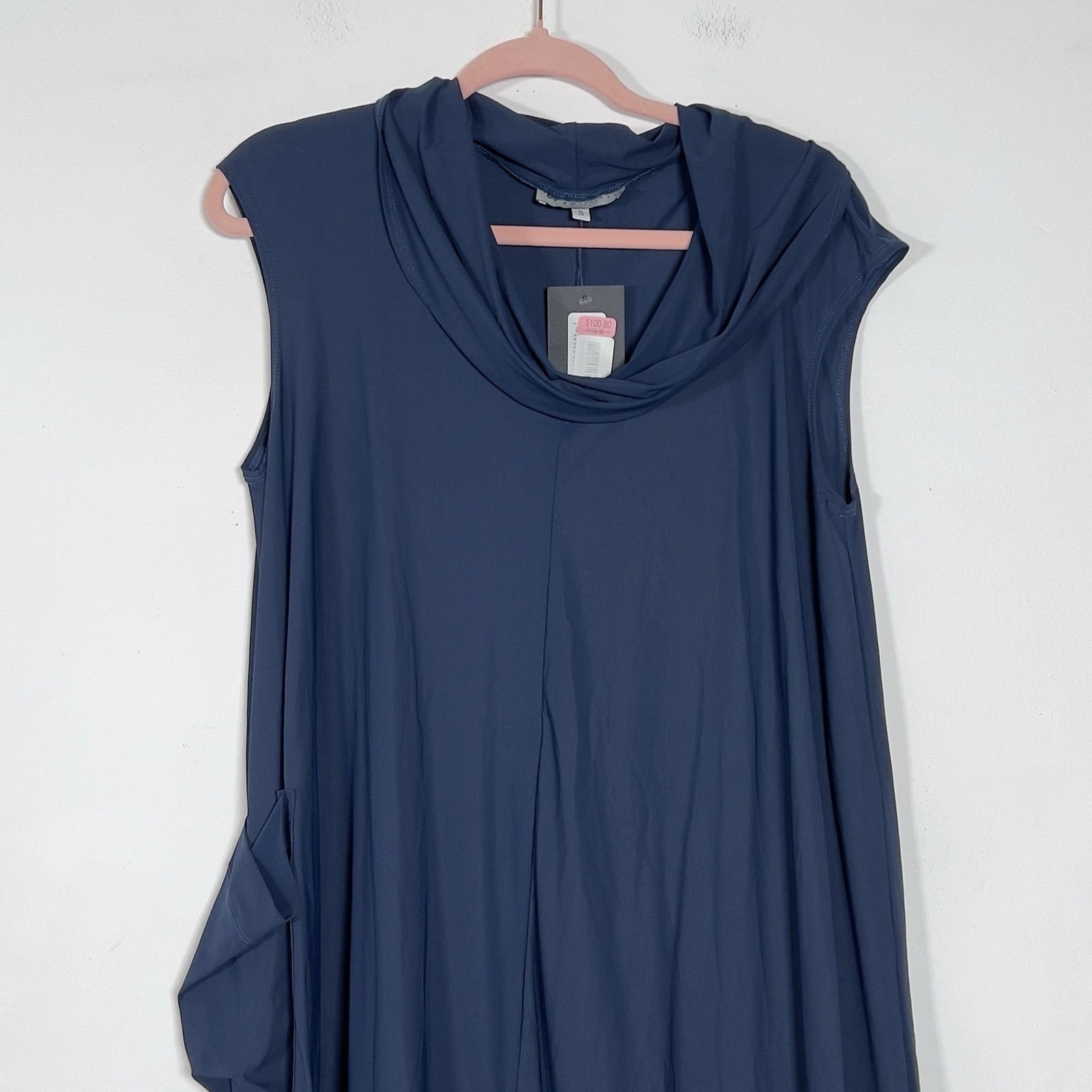 Bryn Walker Oden Cowl Neck Lantern Tunic Top Sz S Navy Blue Sleeveless — image 4 of 8